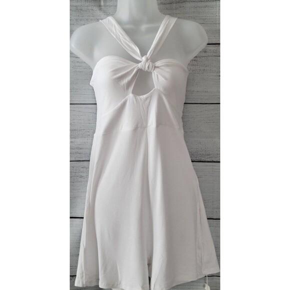 Sleeveless Strap V Neck Front Cutout Knot Ribbed Bodycon Casual Rompers Sz XL - Picture 7 of 8